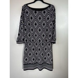 WHBM Black/white/purple Geometric Long Sleeved Dress W/peek A Boo Arms Size L